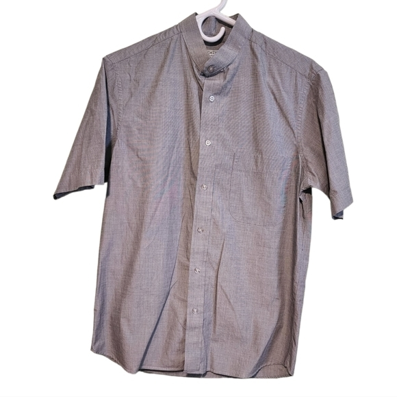 Daswani Men's Light Gray Short Sleeve‎ Button Front Banded Collar Medium Shirt - Picture 1 of 11